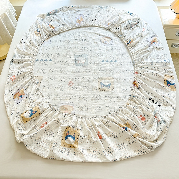 91家纺网 家纺一手货源 找家纺 九诺家纺 2026春夏新款丝柔棉小清新单床笠床罩保护套床笠单件床笠三件套 喵喵物语