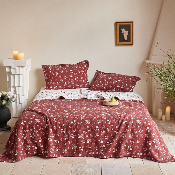 沐瑟家纺 2026新款床盖三件套 梅花-红色
