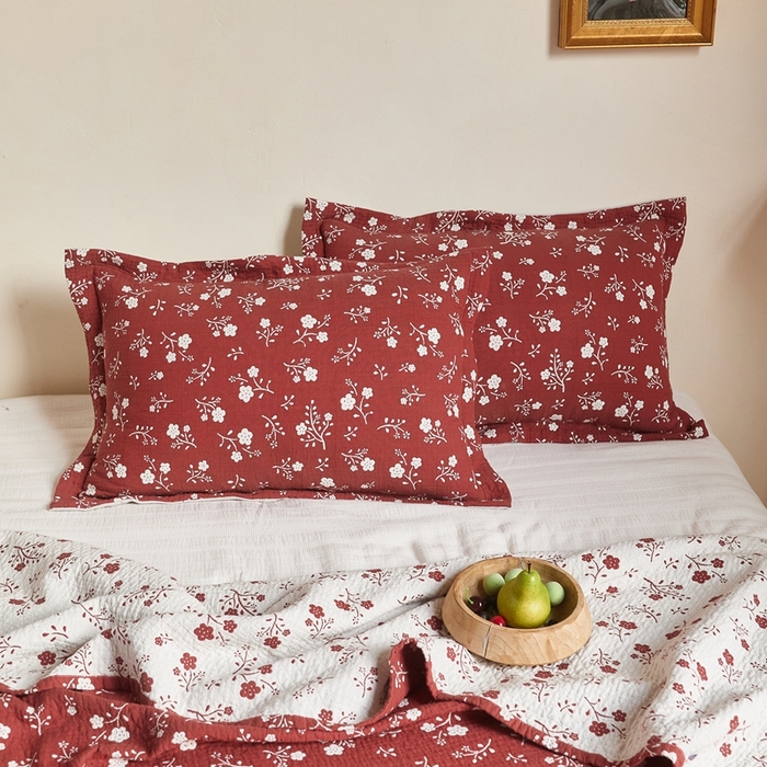 91家纺网 家纺一手货源 找家纺 沐瑟家纺 2026新款床盖三件套 梅花-红色