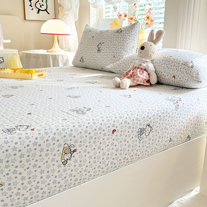 91家纺网 家纺一手货源 找家纺 九诺家纺 2026春夏新款丝柔棉小清新单床笠床罩保护套床笠单件床笠三件套 暖心小狗