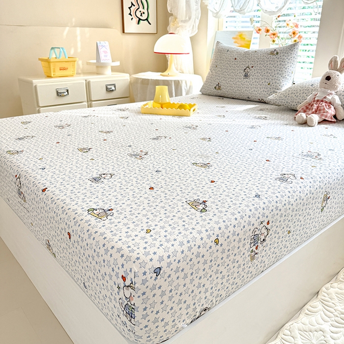 91家纺网 家纺一手货源 找家纺 九诺家纺 2026春夏新款丝柔棉小清新单床笠床罩保护套床笠单件床笠三件套 暖心小狗