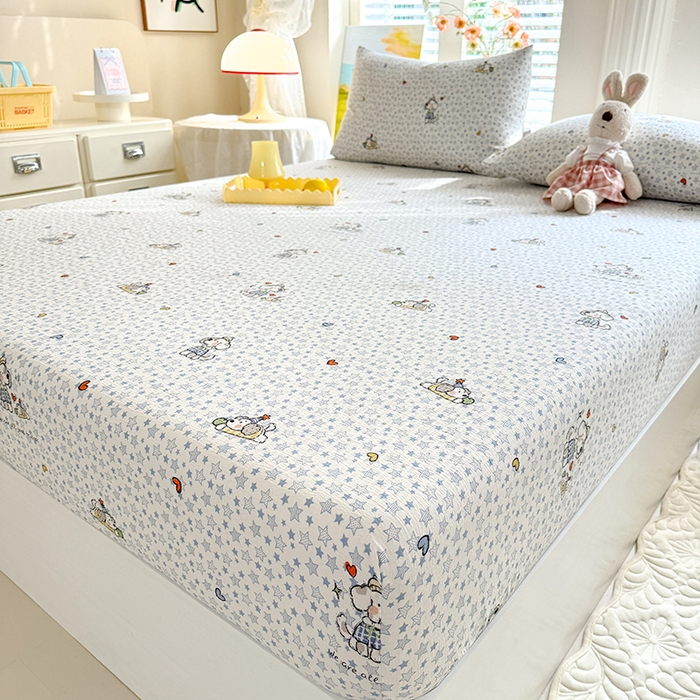 91家纺网 家纺一手货源 找家纺 九诺家纺 2026春夏新款丝柔棉小清新单床笠床罩保护套床笠单件床笠三件套 暖心小狗