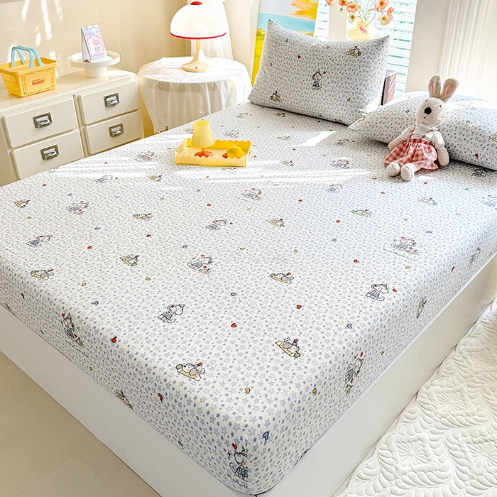 91家纺网 家纺一手货源 找家纺 九诺家纺 2026春夏新款丝柔棉小清新单床笠床罩保护套床笠单件床笠三件套 暖心小狗