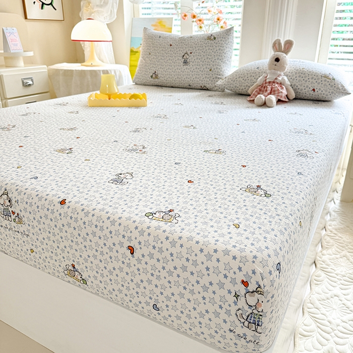 91家纺网 家纺一手货源 找家纺 九诺家纺 2026春夏新款丝柔棉小清新单床笠床罩保护套床笠单件床笠三件套 暖心小狗