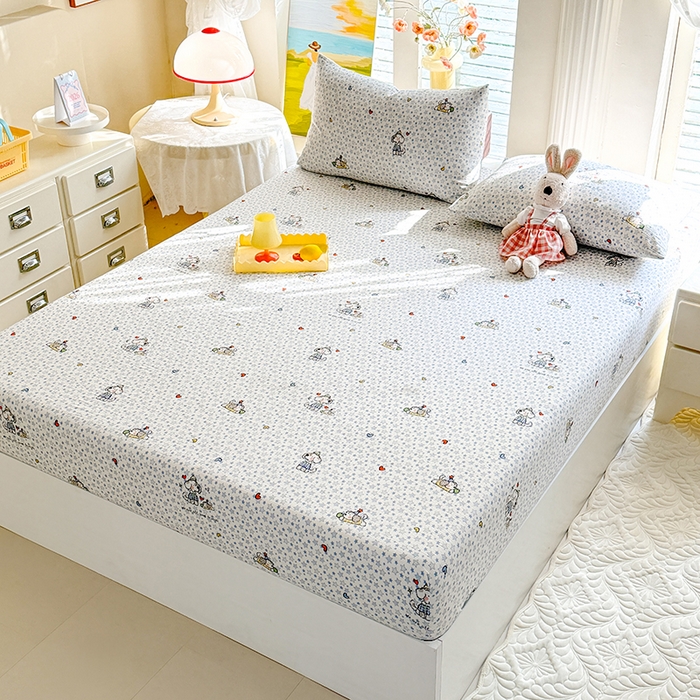 91家纺网 家纺一手货源 找家纺 九诺家纺 2026春夏新款丝柔棉小清新单床笠床罩保护套床笠单件床笠三件套 暖心小狗