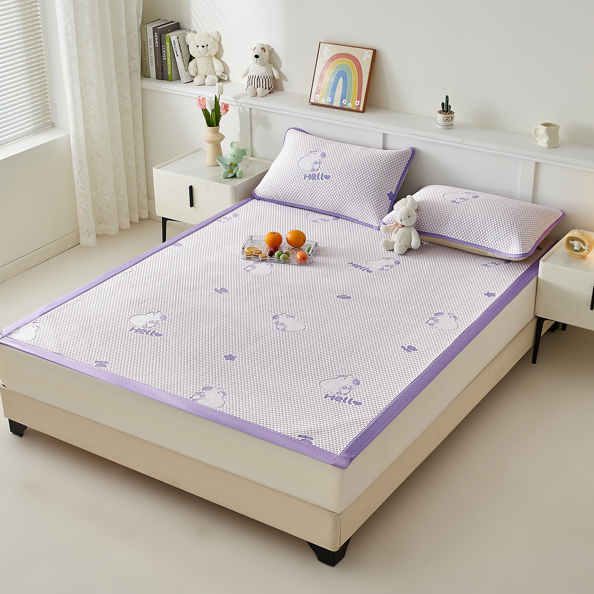 91家纺网 家纺一手货源 找家纺 奇丝雅 2026新款夏季A类冰豆豆凉席冰丝凉席家用冰丝席可机洗水洗单人学生宿舍上下铺寝室 卡皮巴拉-紫