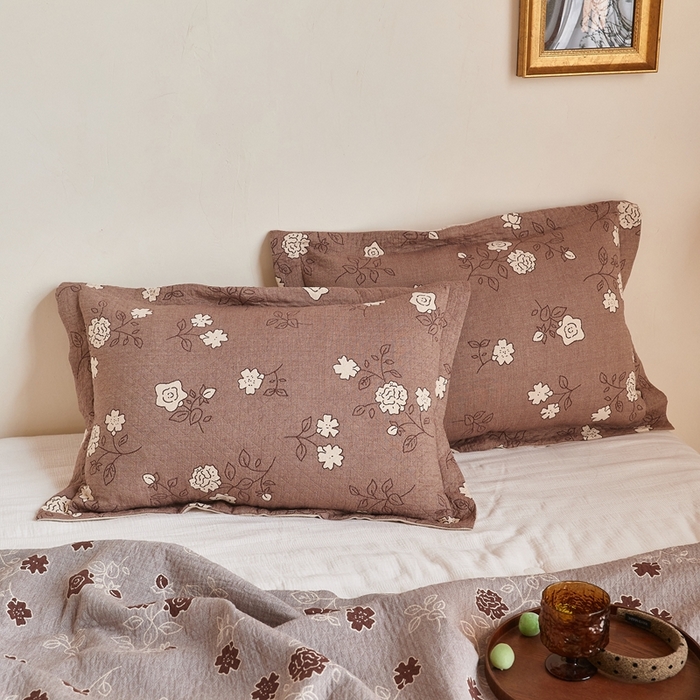 91家纺网 家纺一手货源 找家纺 沐瑟家纺 2026新款床盖三件套 木棉花-咖色