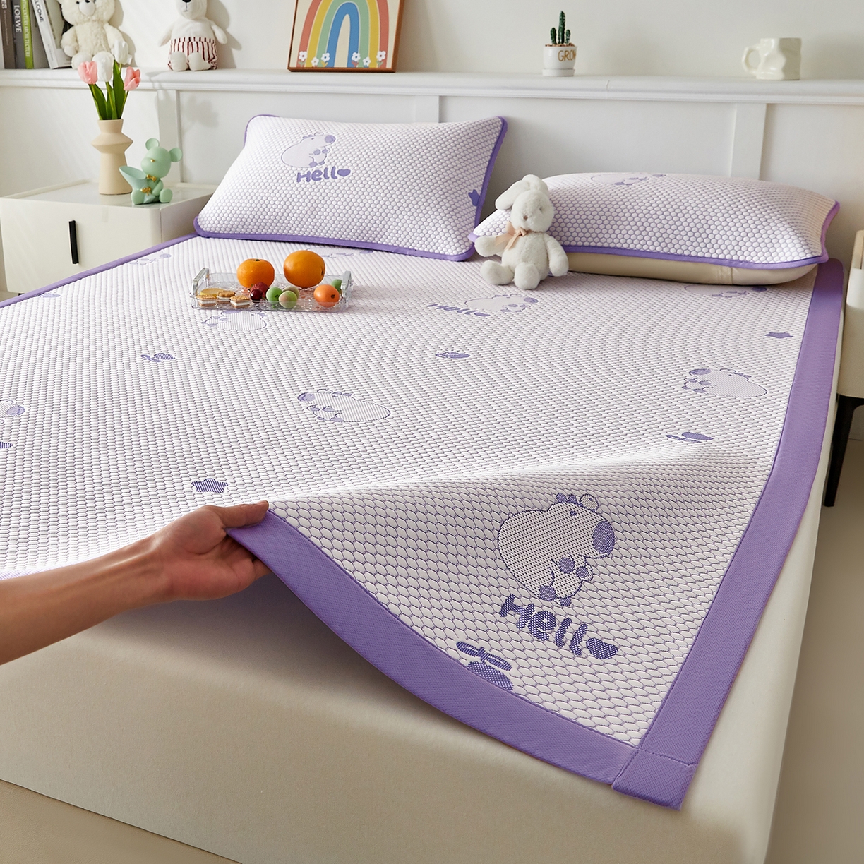 91家纺网 家纺一手货源 找家纺 奇丝雅 2026新款夏季A类冰豆豆凉席冰丝凉席家用冰丝席可机洗水洗单人学生宿舍上下铺寝室 卡皮巴拉-紫