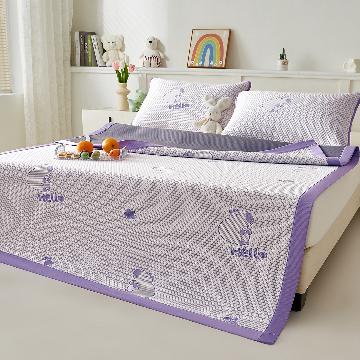 91家纺网 家纺一手货源 找家纺 奇丝雅 2026新款夏季A类冰豆豆凉席冰丝凉席家用冰丝席可机洗水洗单人学生宿舍上下铺寝室 卡皮巴拉-紫