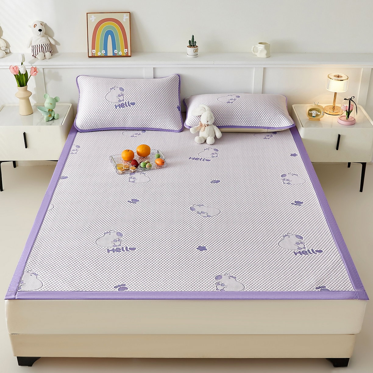 91家纺网 家纺一手货源 找家纺 奇丝雅 2026新款夏季A类冰豆豆凉席冰丝凉席家用冰丝席可机洗水洗单人学生宿舍上下铺寝室 卡皮巴拉-紫