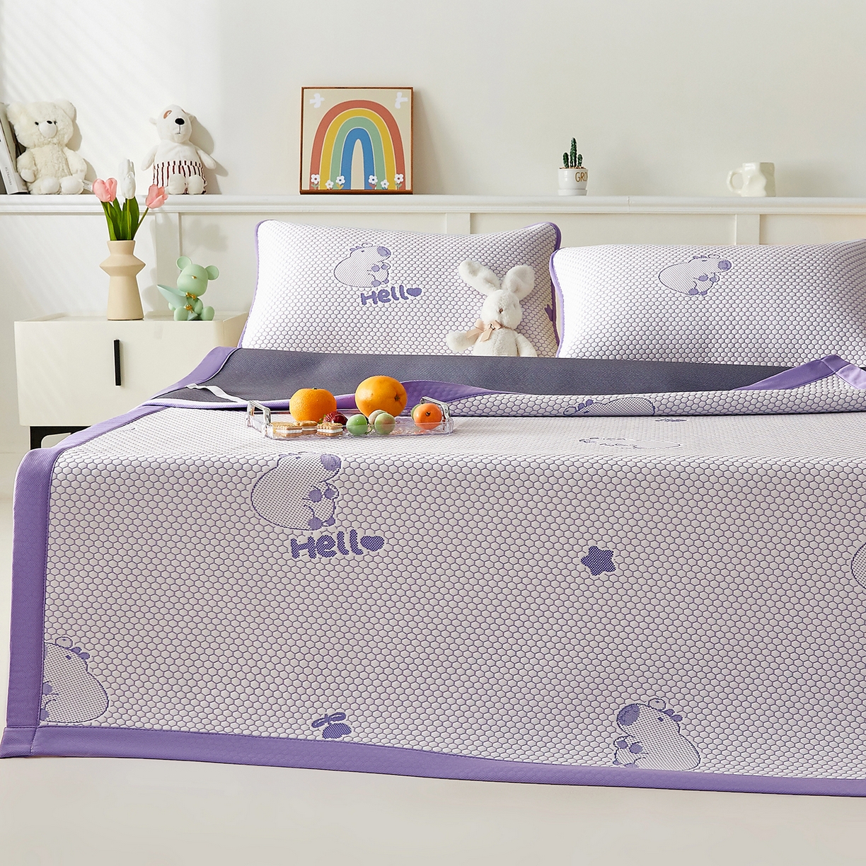 91家纺网 家纺一手货源 找家纺 奇丝雅 2026新款夏季A类冰豆豆凉席冰丝凉席家用冰丝席可机洗水洗单人学生宿舍上下铺寝室 卡皮巴拉-紫