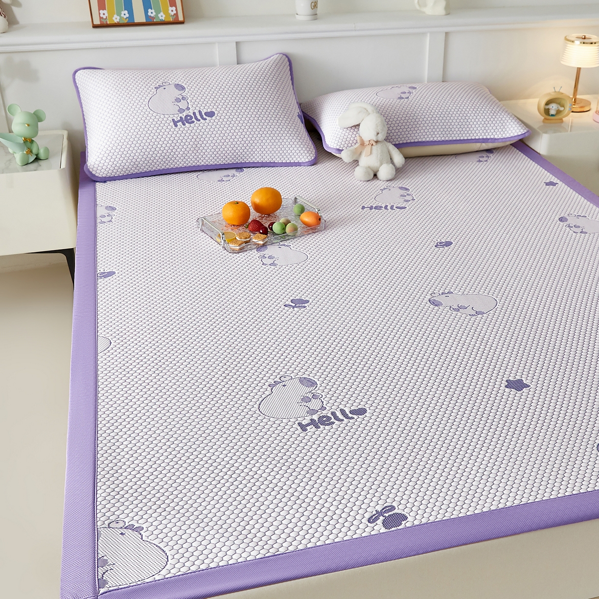 91家纺网 家纺一手货源 找家纺 奇丝雅 2026新款夏季A类冰豆豆凉席冰丝凉席家用冰丝席可机洗水洗单人学生宿舍上下铺寝室 卡皮巴拉-紫