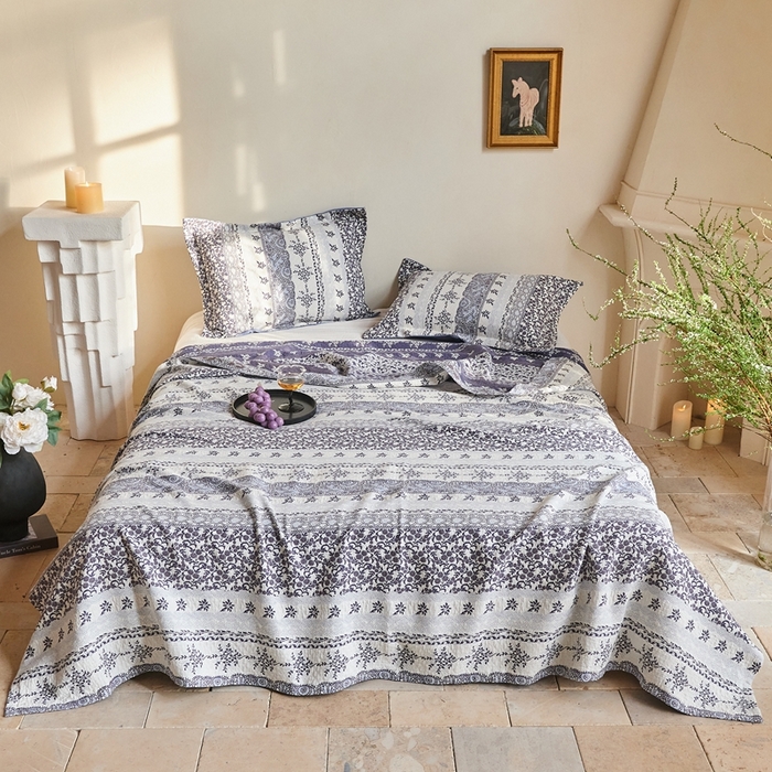 沐瑟家纺 2026新款床盖三件套 朴纹-蓝