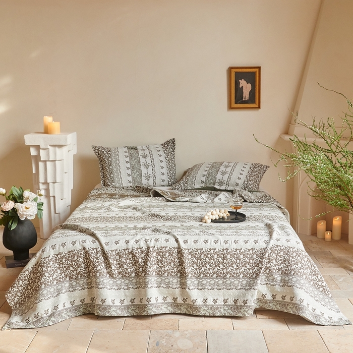 沐瑟家纺 2026新款床盖三件套 朴纹-绿