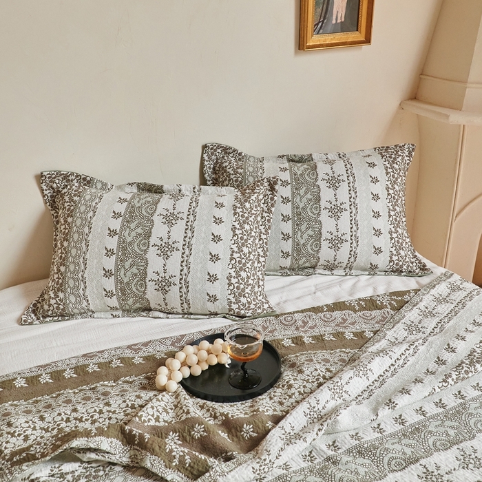 91家纺网 家纺一手货源 找家纺 沐瑟家纺 2026新款床盖三件套 朴纹-绿