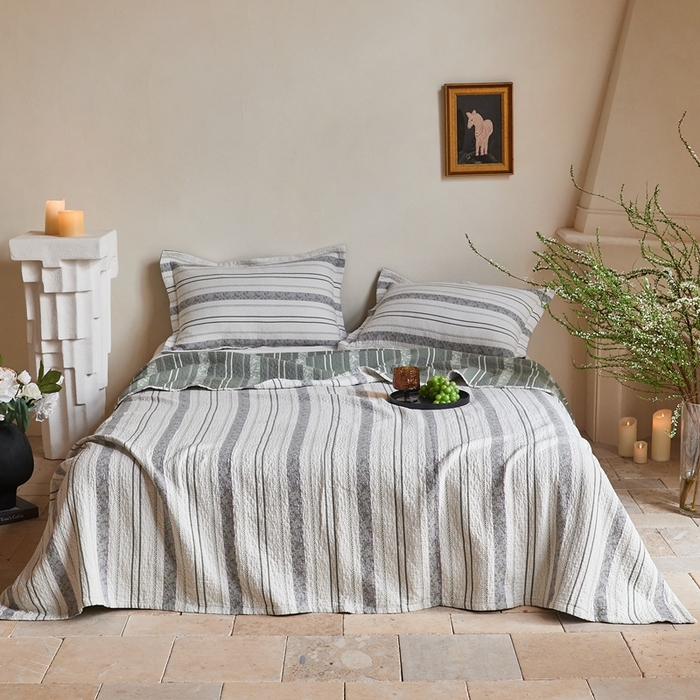 沐瑟家纺 2026新款床盖三件套 竖条花-绿