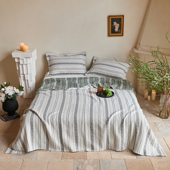 91家纺网 家纺一手货源 找家纺 沐瑟家纺 2026新款床盖三件套 竖条花-绿