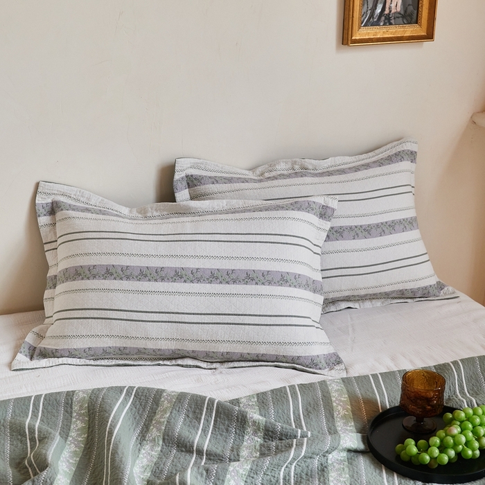 91家纺网 家纺一手货源 找家纺 沐瑟家纺 2026新款床盖三件套 竖条花-绿