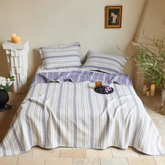 91家纺网 家纺一手货源 找家纺 沐瑟家纺 2026新款床盖三件套 竖条花-紫