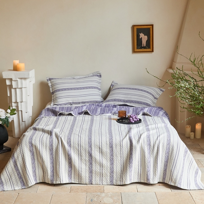 沐瑟家纺 2026新款床盖三件套 竖条花-紫