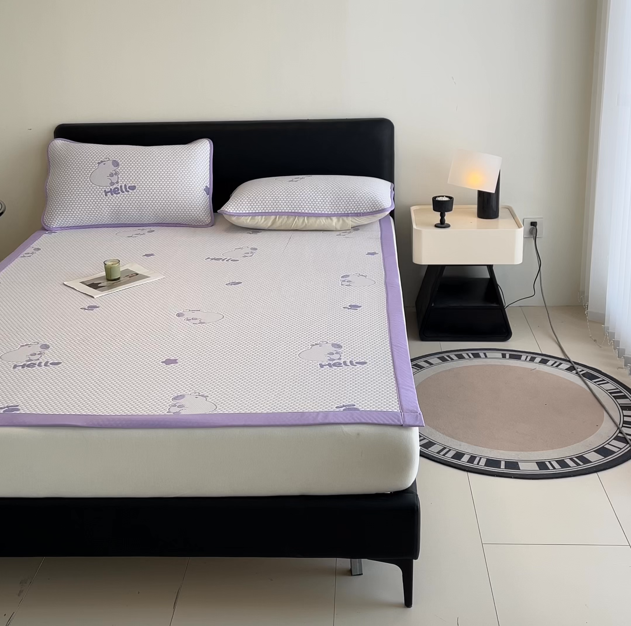 91家纺网 家纺一手货源 找家纺 奇丝雅 2026新款夏季A类冰豆豆凉席冰丝凉席家用冰丝席可机洗水洗单人学生宿舍上下铺寝室 卡皮巴拉-紫