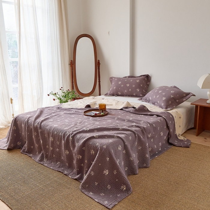 91家纺网 家纺一手货源 找家纺 沐瑟家纺 2026新款床盖三件套 小蔷薇-灰紫
