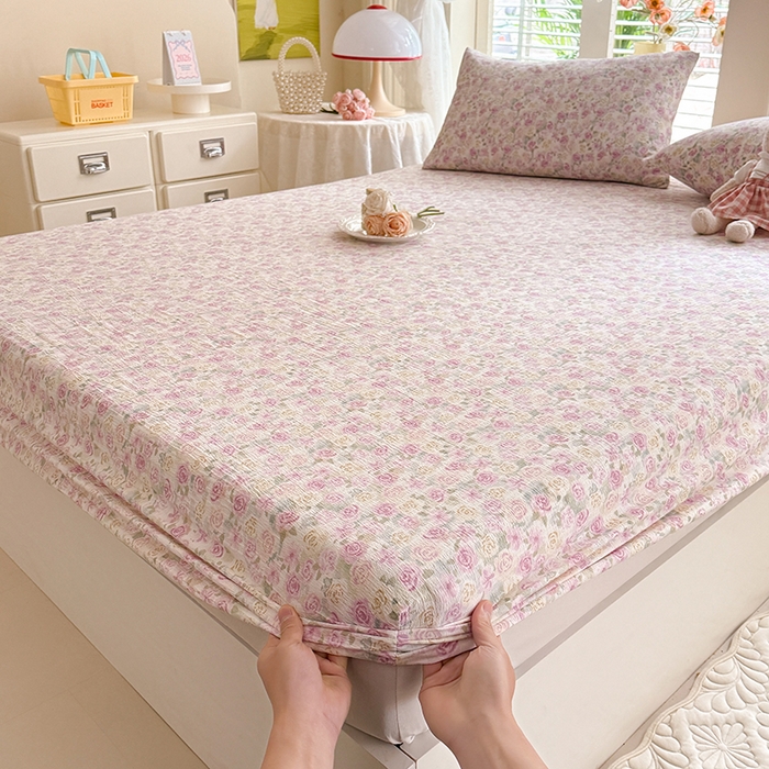 91家纺网 家纺一手货源 找家纺 九诺家纺 2026春夏新款丝柔棉小清新单床笠床罩保护套床笠单件床笠三件套 蔷薇语