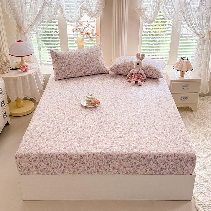 91家纺网 家纺一手货源 找家纺 九诺家纺 2026春夏新款丝柔棉小清新单床笠床罩保护套床笠单件床笠三件套 蔷薇语