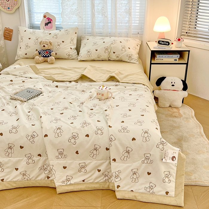 91家纺网 家纺一手货源 找家纺 VIP被业 2026新款新疆棉里外棉全棉空调被夏被夏凉被四件套 爱心熊