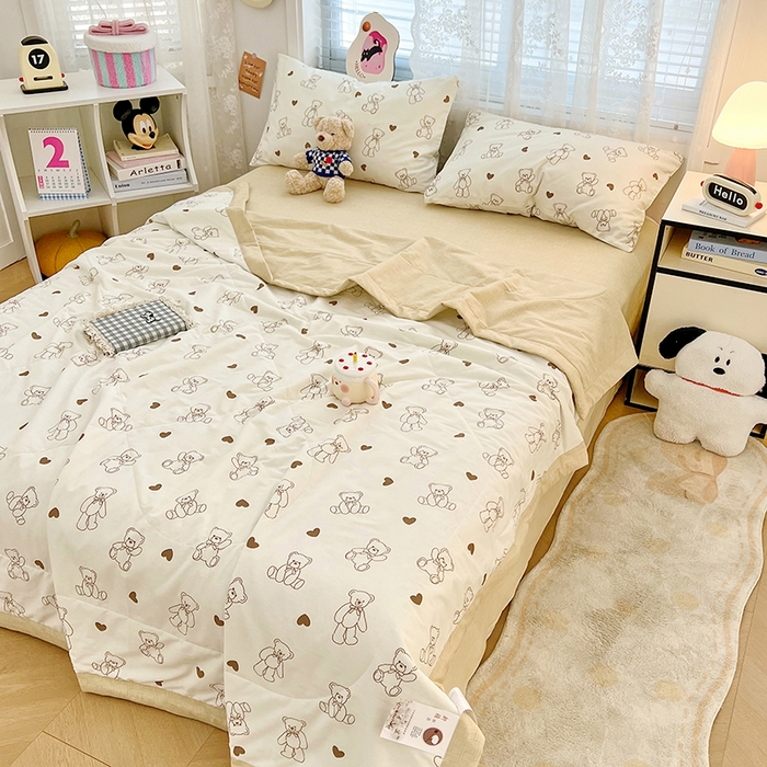 91家纺网 家纺一手货源 找家纺 VIP被业 2026新款新疆棉里外棉全棉空调被夏被夏凉被四件套 爱心熊