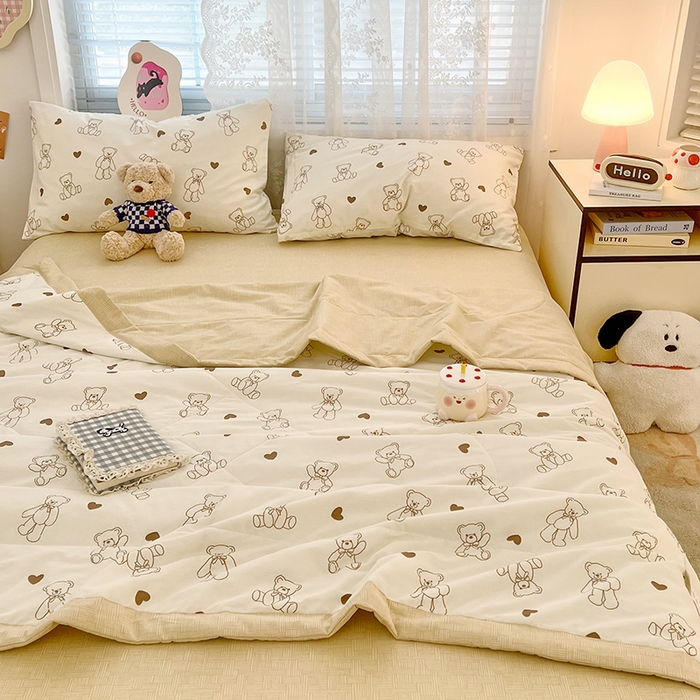 91家纺网 家纺一手货源 找家纺 VIP被业 2026新款新疆棉里外棉全棉空调被夏被夏凉被四件套 爱心熊