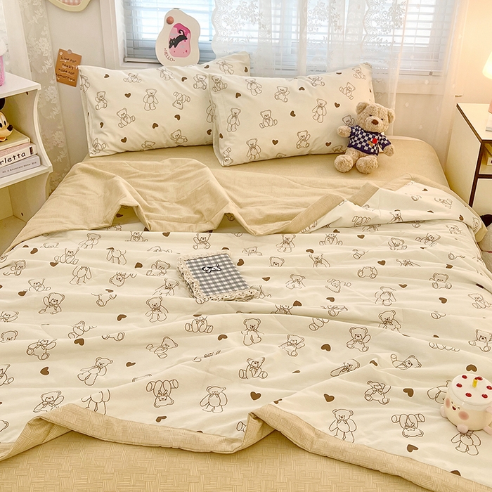 91家纺网 家纺一手货源 找家纺 VIP被业 2026新款新疆棉里外棉全棉空调被夏被夏凉被四件套 爱心熊