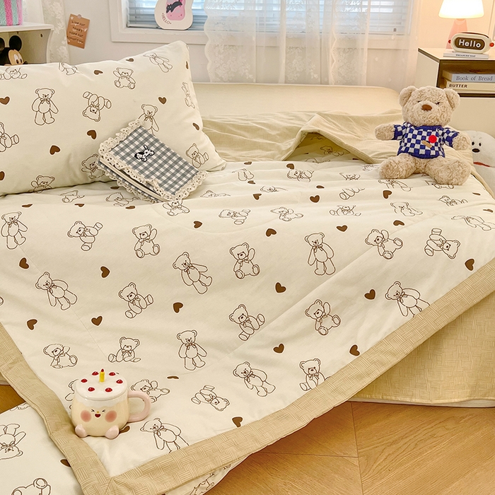 91家纺网 家纺一手货源 找家纺 VIP被业 2026新款新疆棉里外棉全棉空调被夏被夏凉被四件套 爱心熊