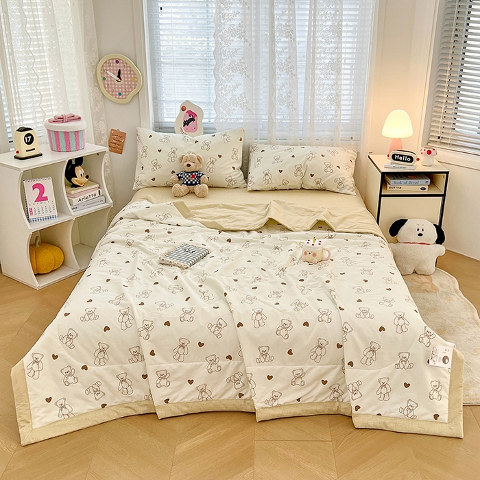 91家纺网 家纺一手货源 找家纺 VIP被业 2026新款新疆棉里外棉全棉空调被夏被夏凉被四件套 爱心熊