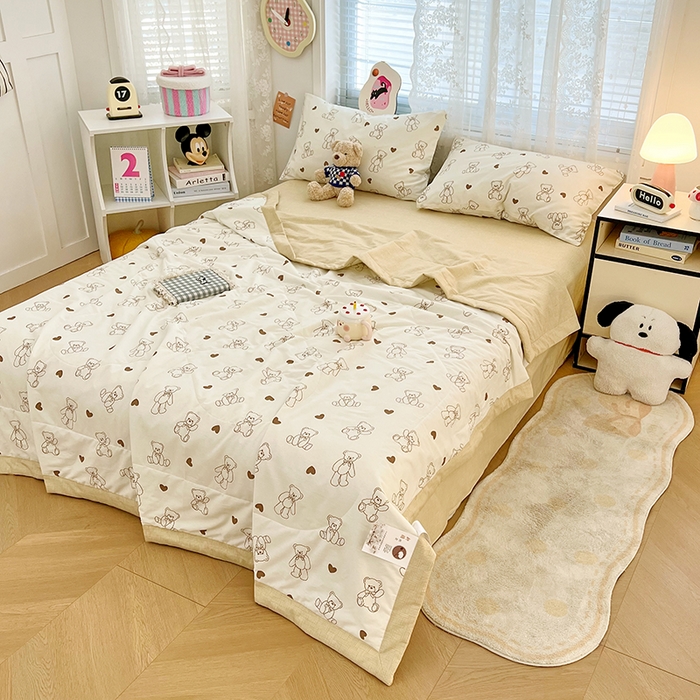 91家纺网 家纺一手货源 找家纺 VIP被业 2026新款新疆棉里外棉全棉空调被夏被夏凉被四件套 爱心熊