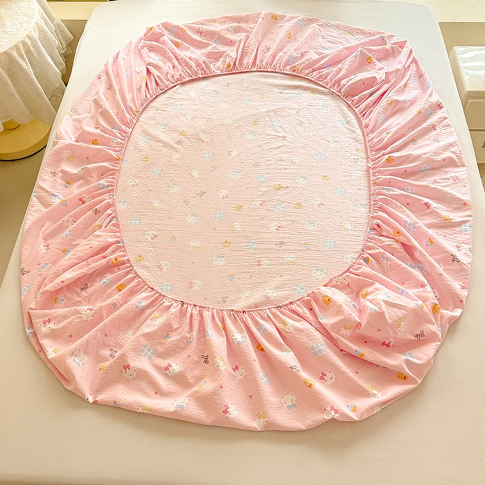 91家纺网 家纺一手货源 找家纺 九诺家纺 2026春夏新款丝柔棉小清新单床笠床罩保护套床笠单件床笠三件套 圣代甜猫粉