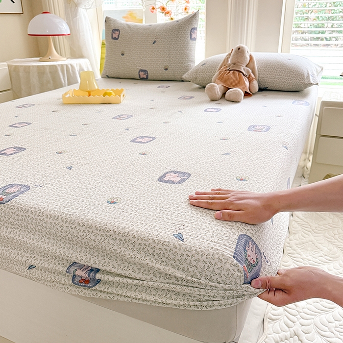 91家纺网 家纺一手货源 找家纺 九诺家纺 2026春夏新款丝柔棉小清新单床笠床罩保护套床笠单件床笠三件套 甜酷猫咪