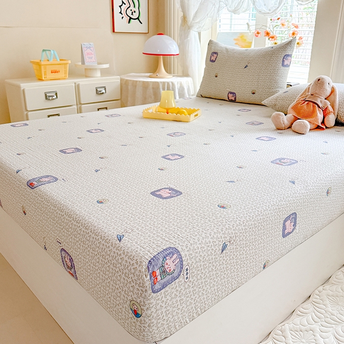 91家纺网 家纺一手货源 找家纺 九诺家纺 2026春夏新款丝柔棉小清新单床笠床罩保护套床笠单件床笠三件套 甜酷猫咪