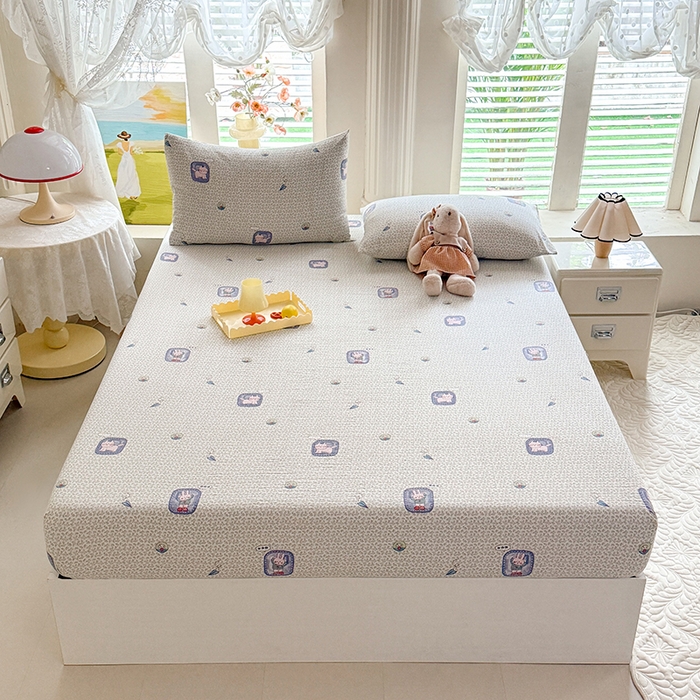 91家纺网 家纺一手货源 找家纺 九诺家纺 2026春夏新款丝柔棉小清新单床笠床罩保护套床笠单件床笠三件套 甜酷猫咪