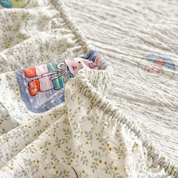 91家纺网 家纺一手货源 找家纺 九诺家纺 2026春夏新款丝柔棉小清新单床笠床罩保护套床笠单件床笠三件套 甜酷猫咪