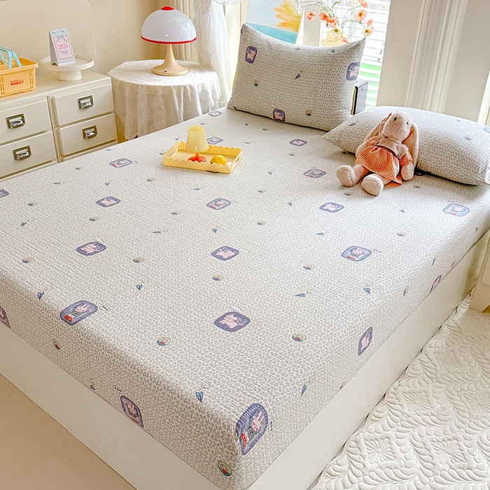 91家纺网 家纺一手货源 找家纺 九诺家纺 2026春夏新款丝柔棉小清新单床笠床罩保护套床笠单件床笠三件套 甜酷猫咪