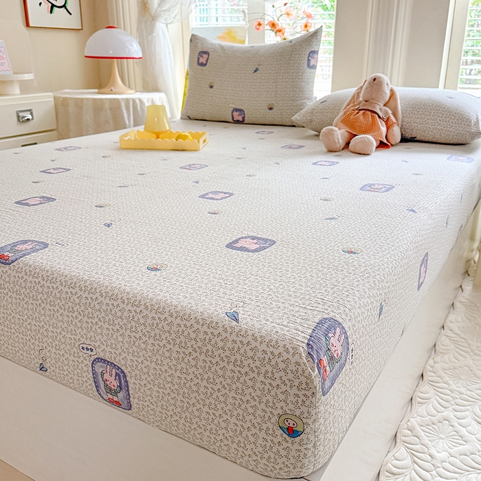 91家纺网 家纺一手货源 找家纺 九诺家纺 2026春夏新款丝柔棉小清新单床笠床罩保护套床笠单件床笠三件套 甜酷猫咪