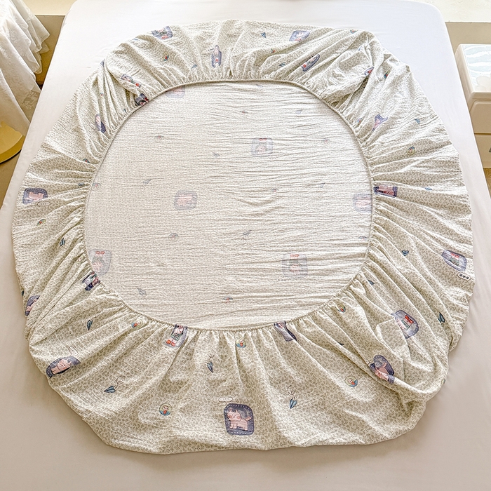 91家纺网 家纺一手货源 找家纺 九诺家纺 2026春夏新款丝柔棉小清新单床笠床罩保护套床笠单件床笠三件套 甜酷猫咪