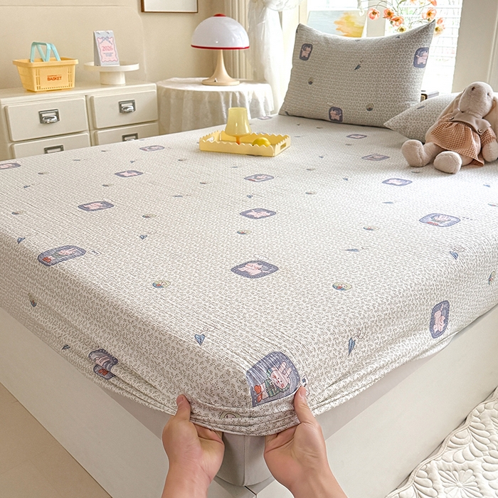 91家纺网 家纺一手货源 找家纺 九诺家纺 2026春夏新款丝柔棉小清新单床笠床罩保护套床笠单件床笠三件套 甜酷猫咪