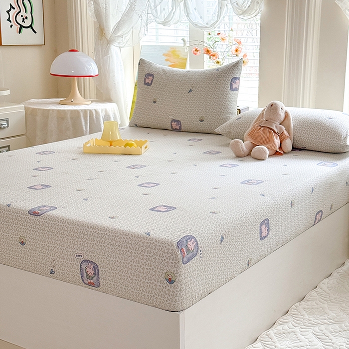 91家纺网 家纺一手货源 找家纺 九诺家纺 2026春夏新款丝柔棉小清新单床笠床罩保护套床笠单件床笠三件套 甜酷猫咪