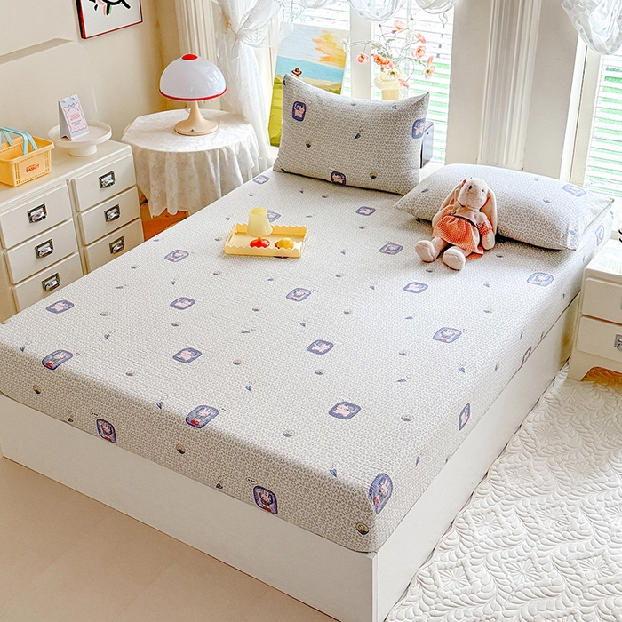 91家纺网 家纺一手货源 找家纺 九诺家纺 2026春夏新款丝柔棉小清新单床笠床罩保护套床笠单件床笠三件套 甜酷猫咪