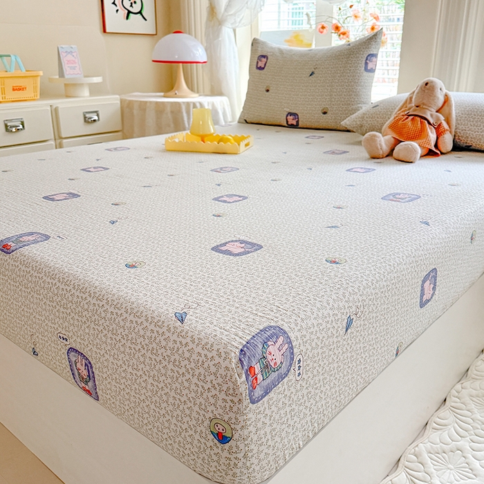 91家纺网 家纺一手货源 找家纺 九诺家纺 2026春夏新款丝柔棉小清新单床笠床罩保护套床笠单件床笠三件套 甜酷猫咪