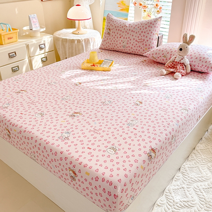 91家纺网 家纺一手货源 找家纺 九诺家纺 2026春夏新款丝柔棉小清新单床笠床罩保护套床笠单件床笠三件套 星星兔