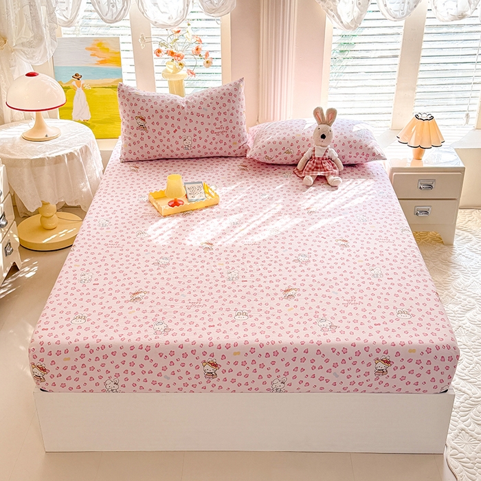 91家纺网 家纺一手货源 找家纺 九诺家纺 2026春夏新款丝柔棉小清新单床笠床罩保护套床笠单件床笠三件套 星星兔