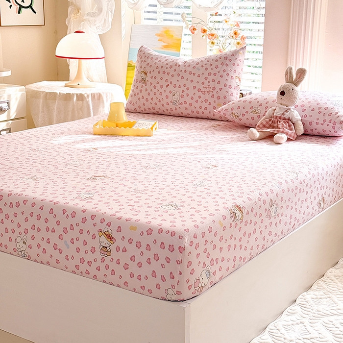 91家纺网 家纺一手货源 找家纺 九诺家纺 2026春夏新款丝柔棉小清新单床笠床罩保护套床笠单件床笠三件套 星星兔